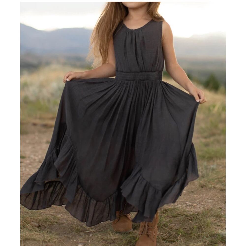 NWT Mia Joy Joyfolie Girls Gemma Maxi Dress Charcoal Gray Boho Cottage Size 8